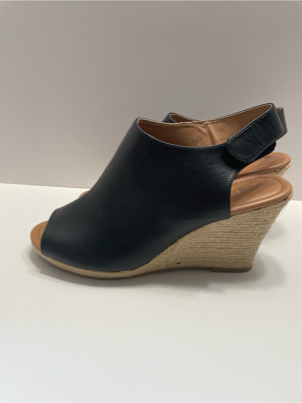 Lane Bryant Black Peep-Toe Espadrille Wedge Sandals